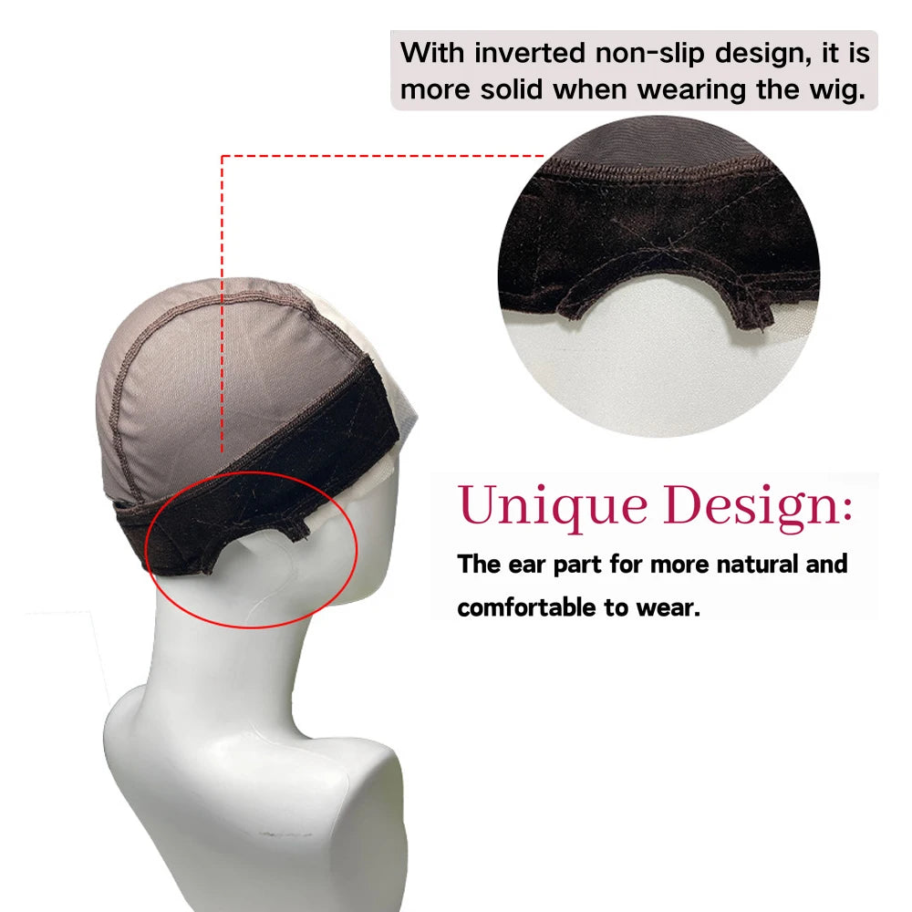 Gorro de peluca con diadema para mujer, gorro de peluca de encaje para hacer pelucas, gorros de peluca en U con agarre de terciopelo ajustable para usar peluca, redecilla para el cabello color nude