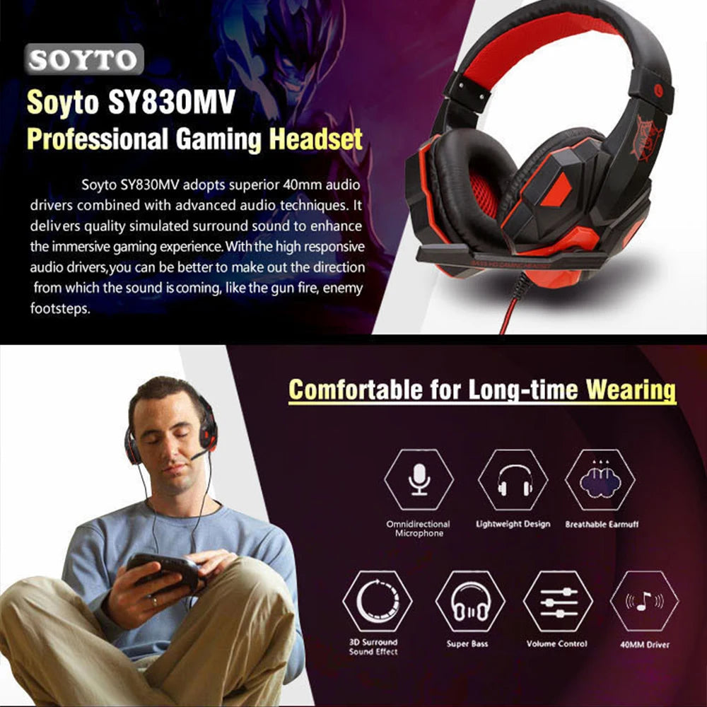 New Gaming Headphones Headset With LED Light Deep Bass Stereo Wired Gamer Earphone Mic for PS4 Xbox PC Laptop Phone One Switch