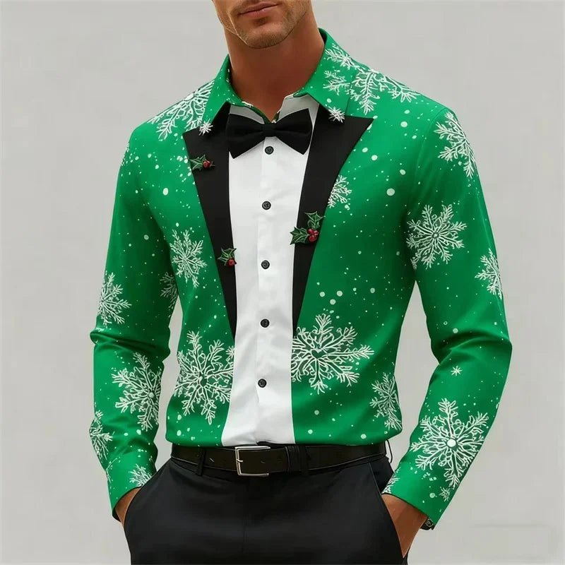 Camisa 3D de Navidad para Hombre – Festiva, Elegante y Lista para la Fiesta