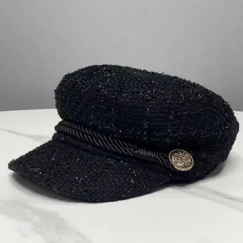 Moda Mujer Hombre Gorra Militar Primavera Otoño Gorras Marineras Negras Boina para Mujer Gorra Plana de Capitán Viaje Sombrero Octagonal Cadete