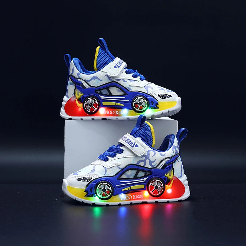 Zapatillas de niño con luces LED en forma de coche