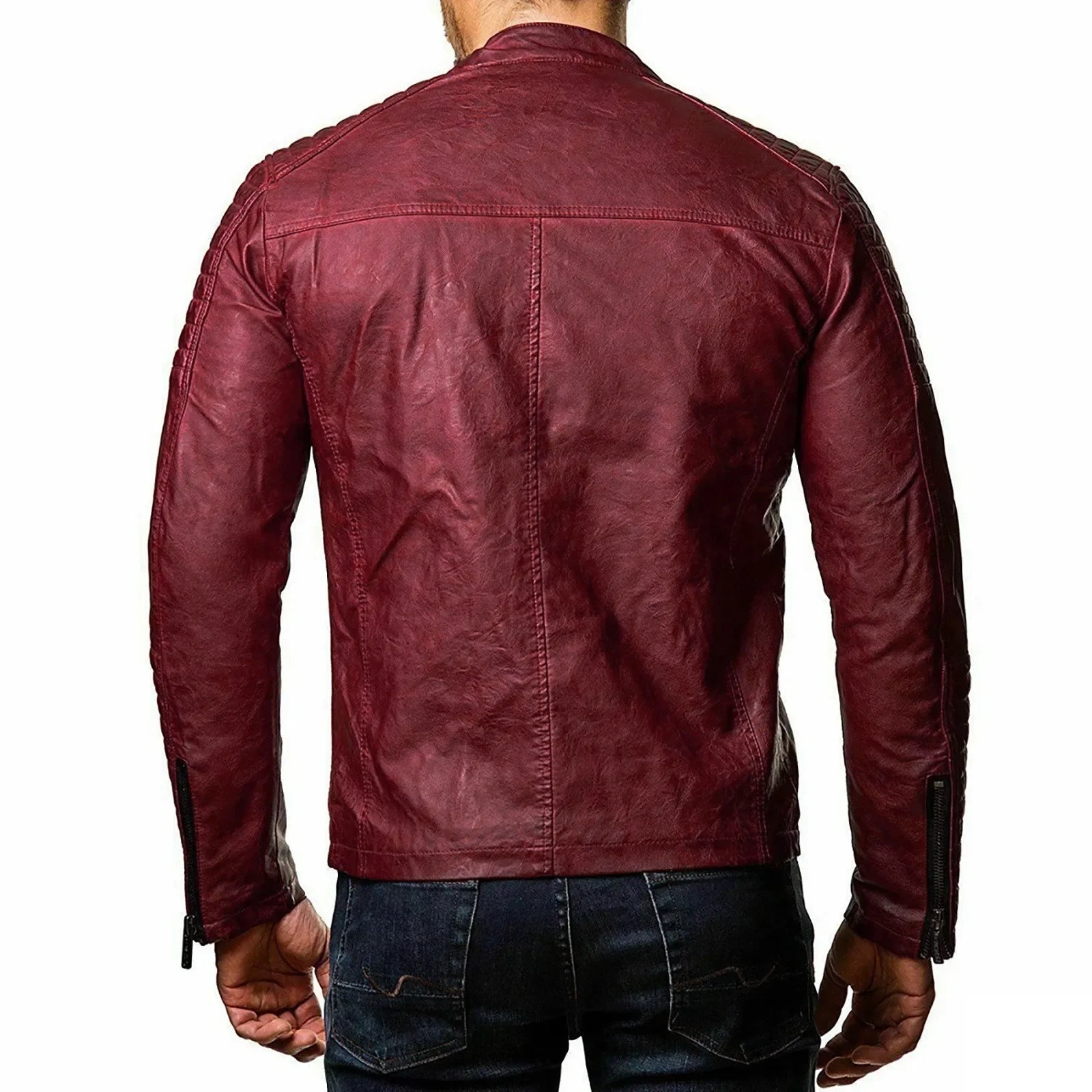 Chaqueta de cuero para hombre, de moda, para motocicleta, cortavientos, impermeable, de color sólido, con cremallera, casual, estilo hip hop, estilo universitario
