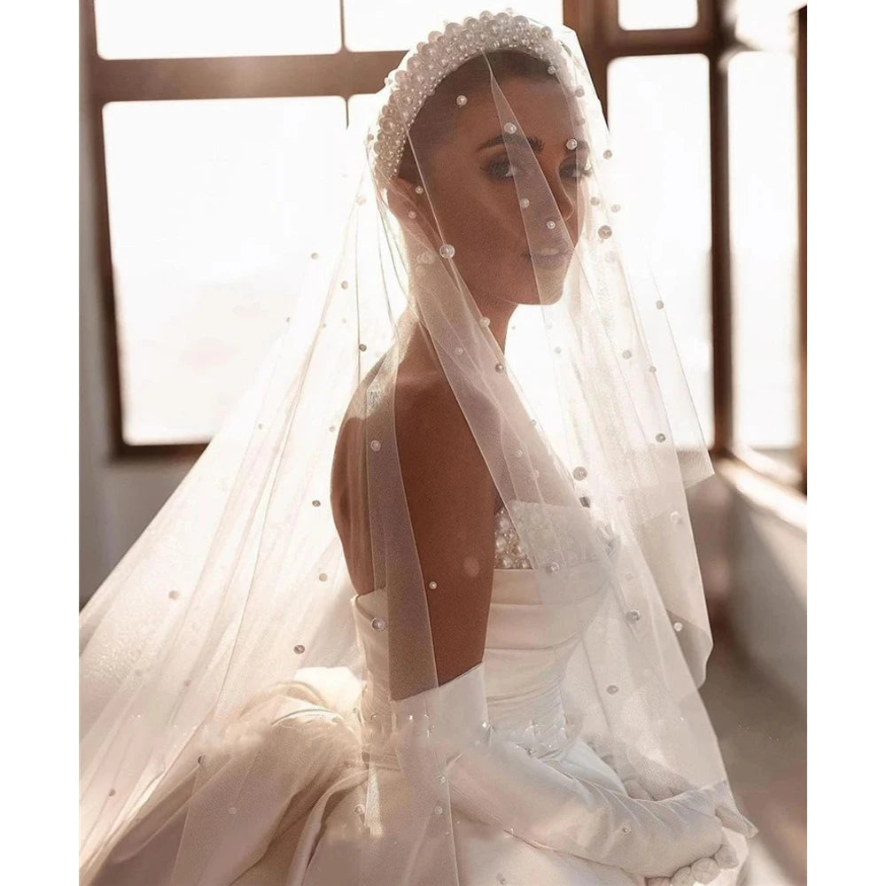 Lujosos Vestidos de Novia para Mujer sin Guantes Exquisito Satén Superficie Vestido de Novia Largo con Cola Vestidos De Novias Personalizados