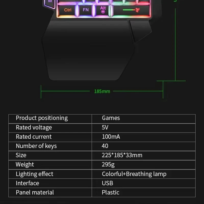 Teclado gaming de una mano y 35 teclas, mini teclado USB ultradelgado con retroiluminación para ordenador portátil, de sobremesa y smartphone
