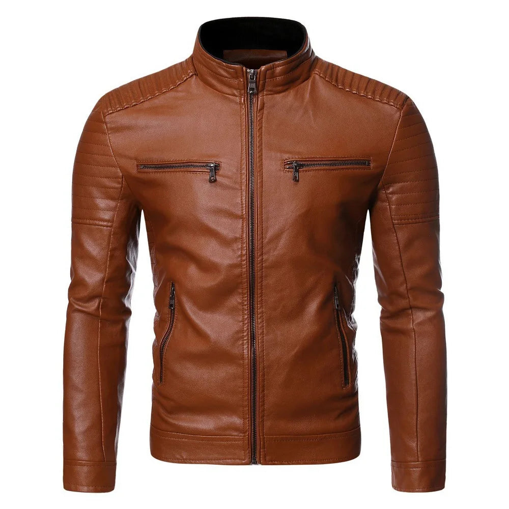 Moda de Chaquetas de Hombre Chaquetas de Cuero Vintage para Hombre Chaquetas de Moto Casuales de Cuero Sintético para Hombre Abrigos con Cremallera y Bolsillos de Motociclista