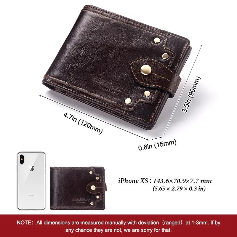 HUMERPAUL Lujosa cartera de cuero 100 % genuino para hombre, delgada, minimalista, duradera, con monedero, bolsillo para monedas, bloqueo de tarjetas de crédito.
