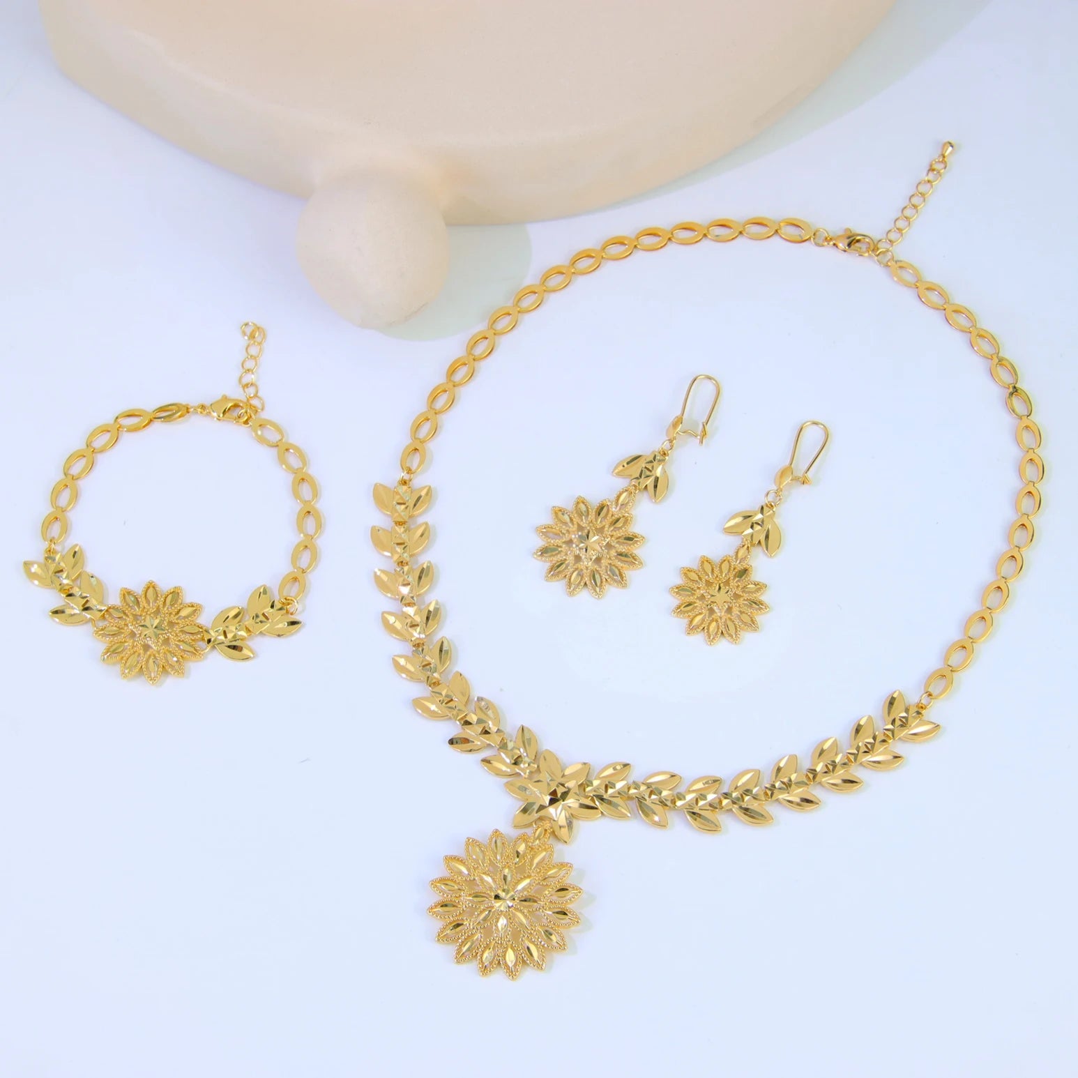 Juego de joyas de boda de lujo de Dubái, chapado en oro de 21k, collar, pulsera y pendientes de oro nupcial árabe, joyería vintage para mujer brasileña