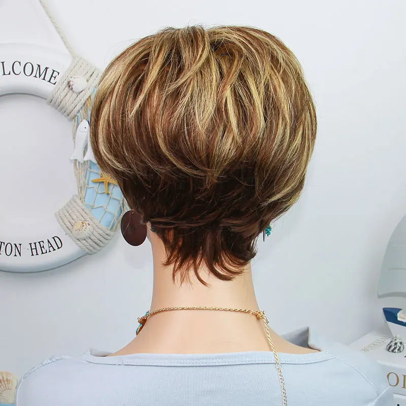 Short Straight Human Hair Wigs Highlight Color Brazilian Remy Hair Pixie Cut Wig Cheap Human Hair Machine Wig For Black Women