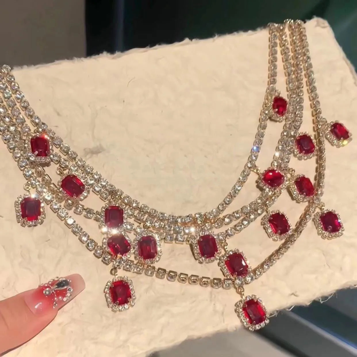 Luksuriøse krystallsmykkesett til kvinner Brudekjole Blå stein Zirkonia Smaragdgrønn Halskjede Øredobber Bryllupsfest Gave