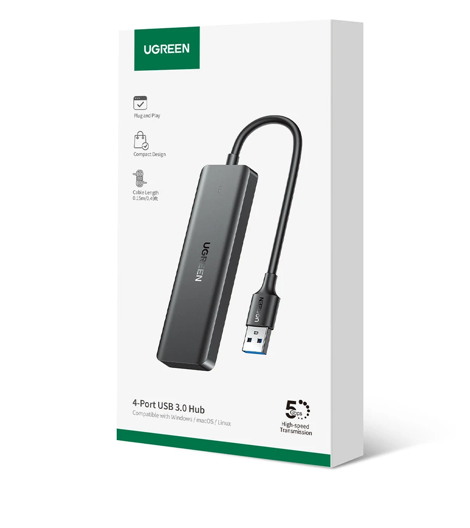 UGREEN Concentrador USB 3.0 de 4 puertos, USB HUB delgado para ratón, teclado, compatible con MacBook Pro Air Laptop, PC de escritorio, Xbox, PS5 Splitter