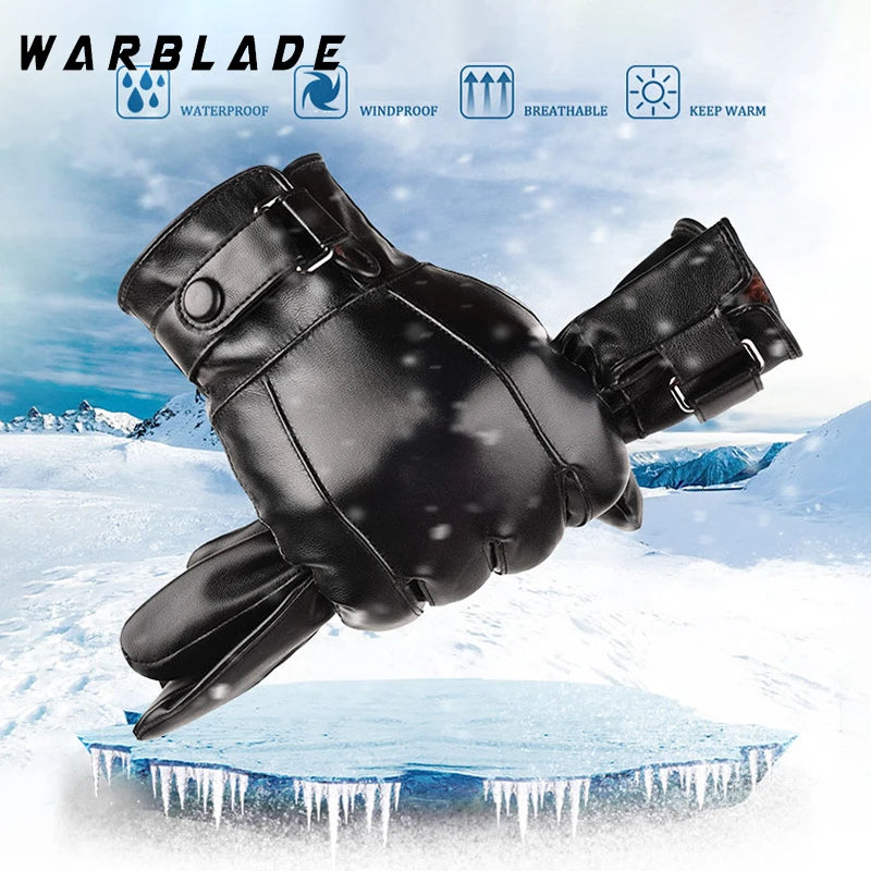 Nye vinterhansker menn kvinner svart PU skinn kashmir varme kjørehansker votter berøringsskjerm vanntette taktiske hansker