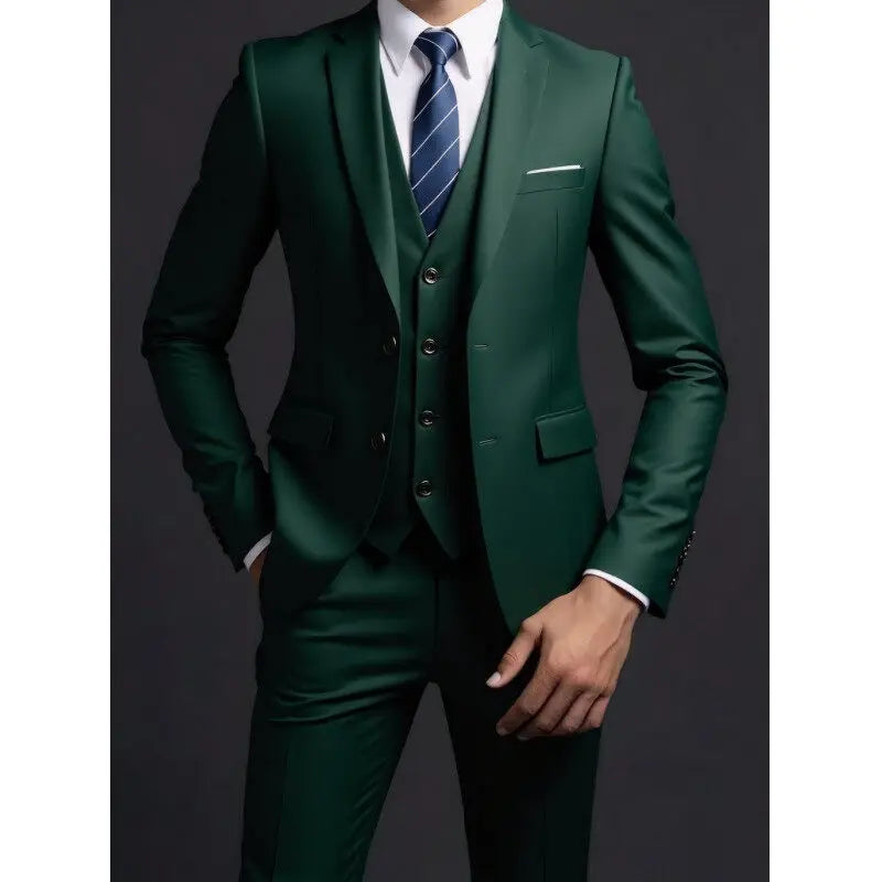 Traje (blazer + chaleco + pantalón) de hombre, elegante, de negocios, estilo británico, color liso, para banquete, anfitrión o boda, informal