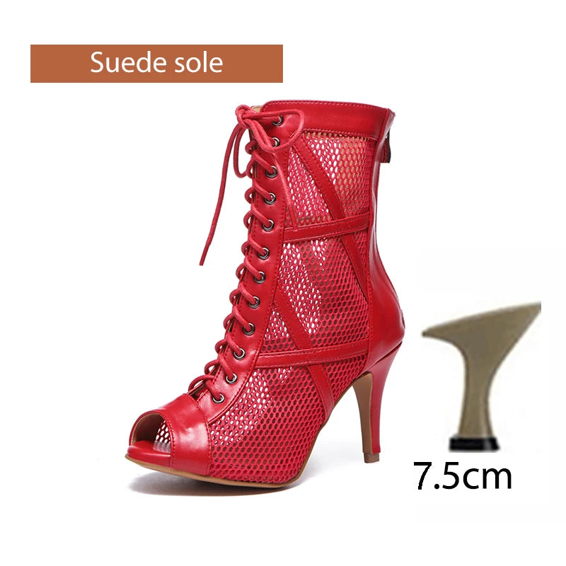 DKZSYIM Zapatos de baile latino para mujer, color rojo y negro, zapatos de jazz de salón de baile, tacones de 5-11 cm para mujer y hombre, para salsa y tango