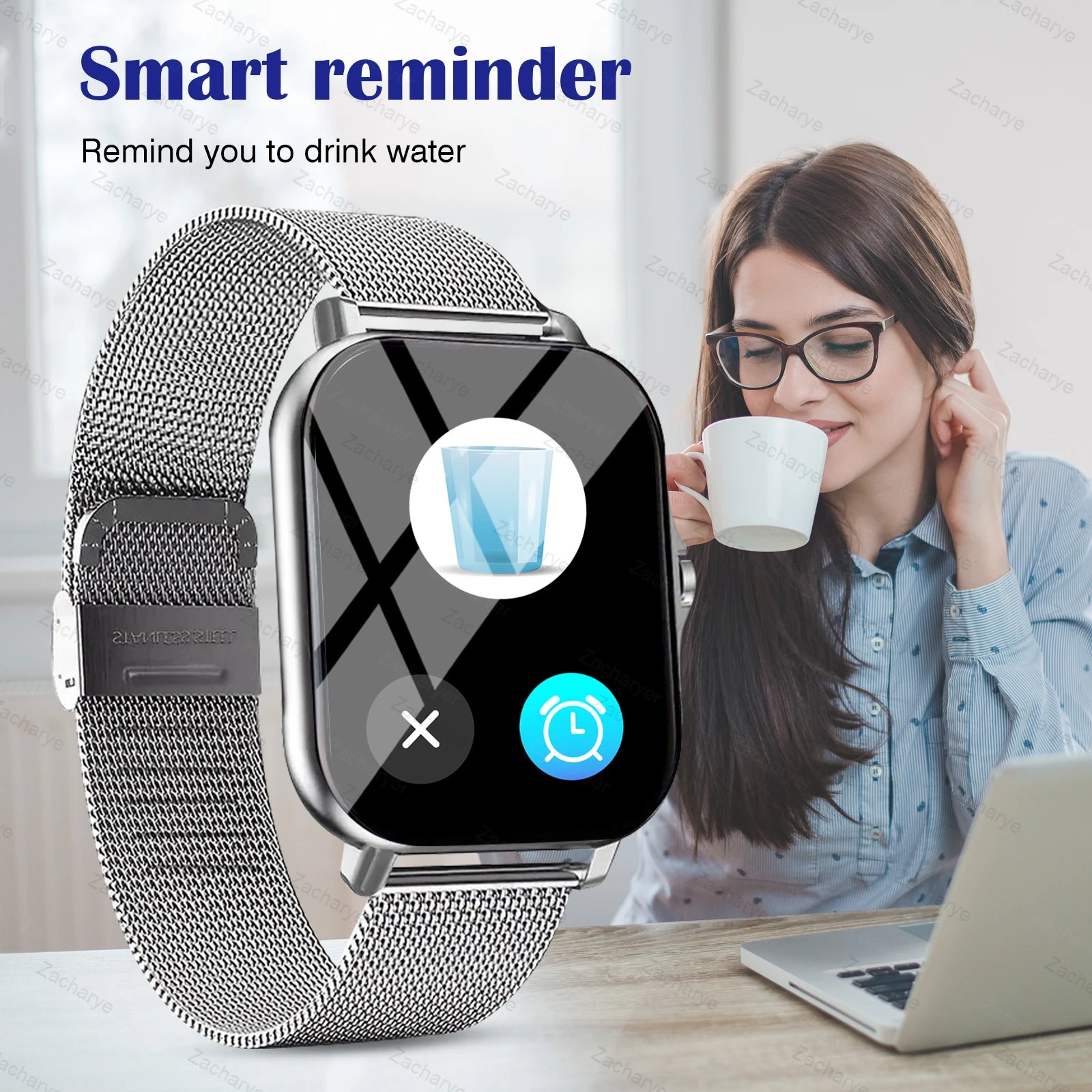Smart fitness watch, wireless call, multiple exercise modes, SMS alerts, replaceable wallpaper, fitness tracker, outdoor sports