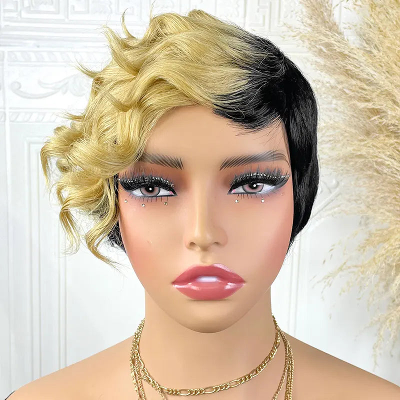 Cheap Pixie Cut Wigs Human Hair Short Human Hair Wigs for Women Full Machine Wig Ombre Highlight 1B/27 Short Wigs On Sale