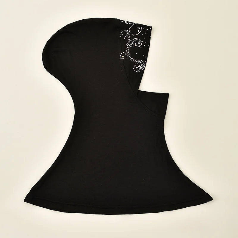 Shimmer Rhinestone Hijabs Full Neck Coverage Muslim Underscarf Women Scarf Turban Lady Cap Islamic Hat Unique Diamond Design Cap