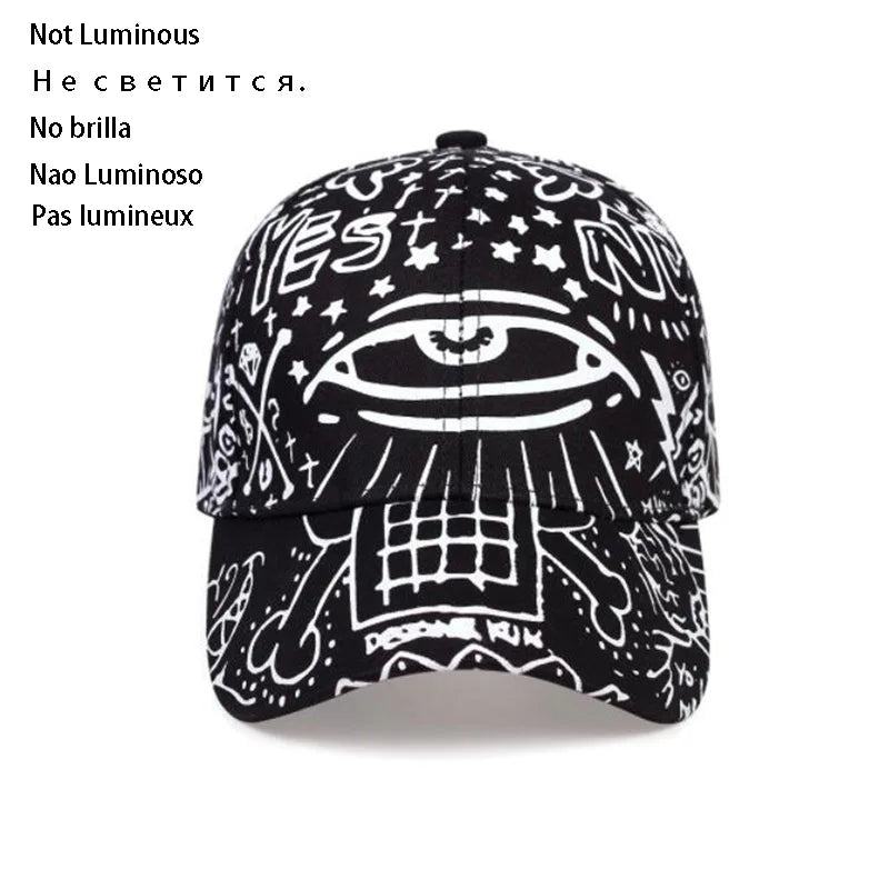 Gorra de béisbol con ojos de grafiti de moda, gorra luminosa Hip hop, gorras para hombres y mujeres, gorra plana vintage 70014