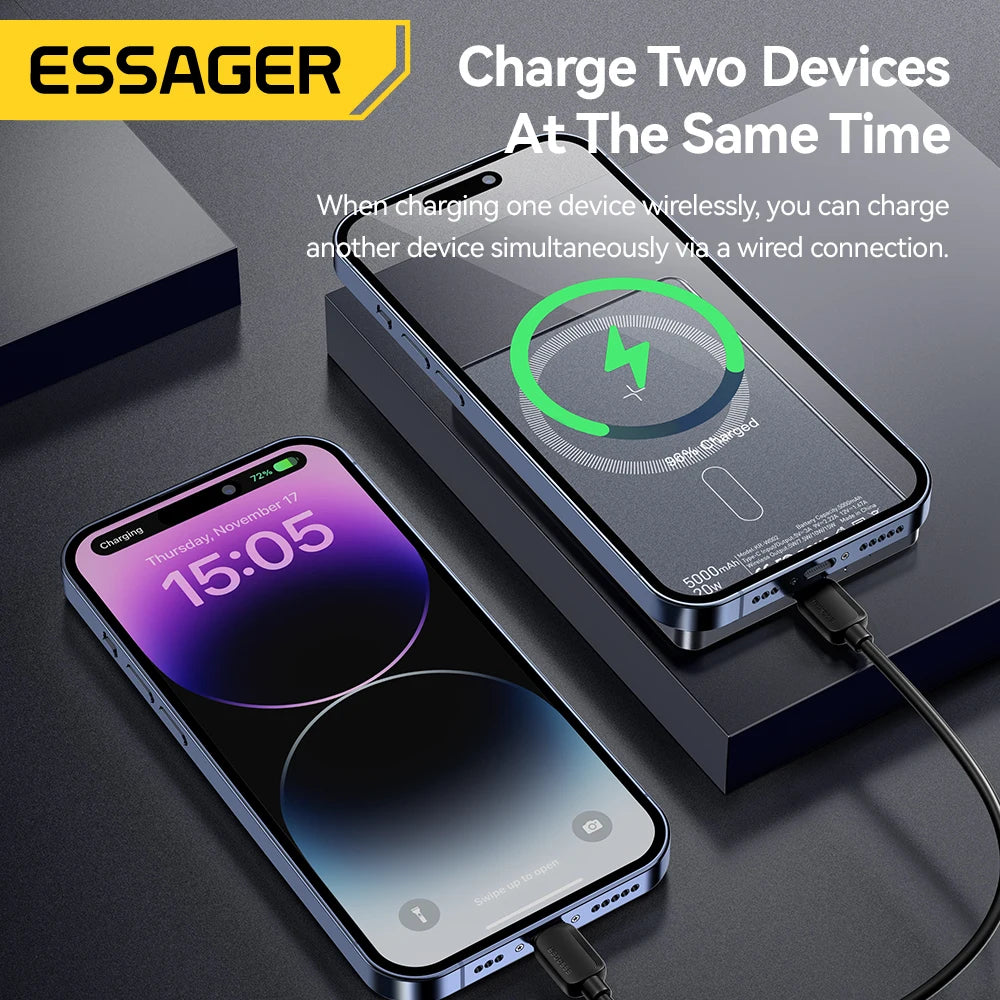 Essager tynn trådløs powerbank magnetisk 20W 5000mAh bærbar hurtiglading eksternt batteri for Magsafe for iPhone 16 15 14 13