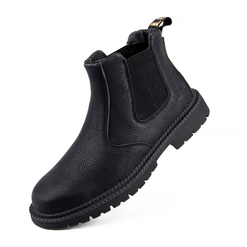 Zapatos de seguridad impermeables para hombre, botas de cuero con punta de acero, calzado masculino, botas de trabajo de construcción indestructibles, color marrón