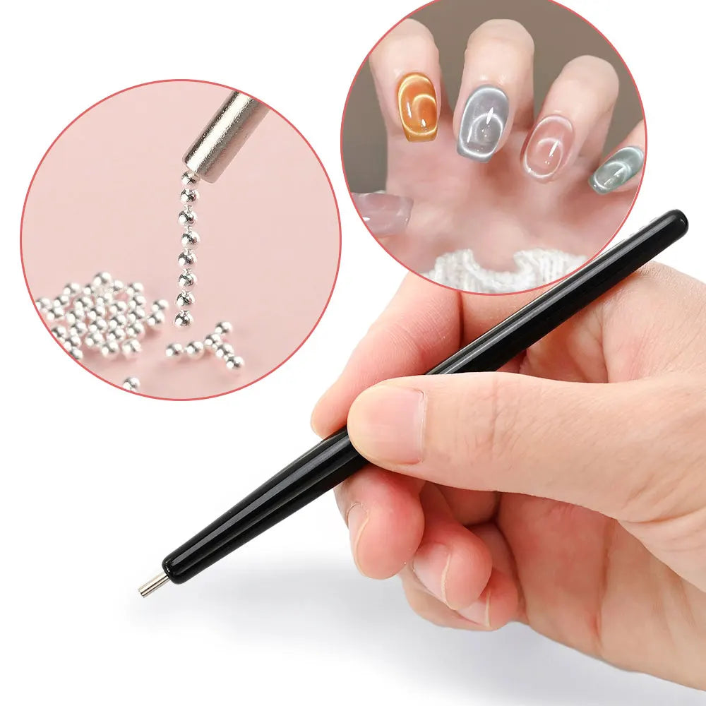 1/2 unidades 3D Ondulación de Agua Vórtice Francés Ojo de Gato Uñas Pluma Magnética Bola de Acero de Succión Imán Pluma Herramientas de Uñas Gel Esmalte de Uñas Magnético