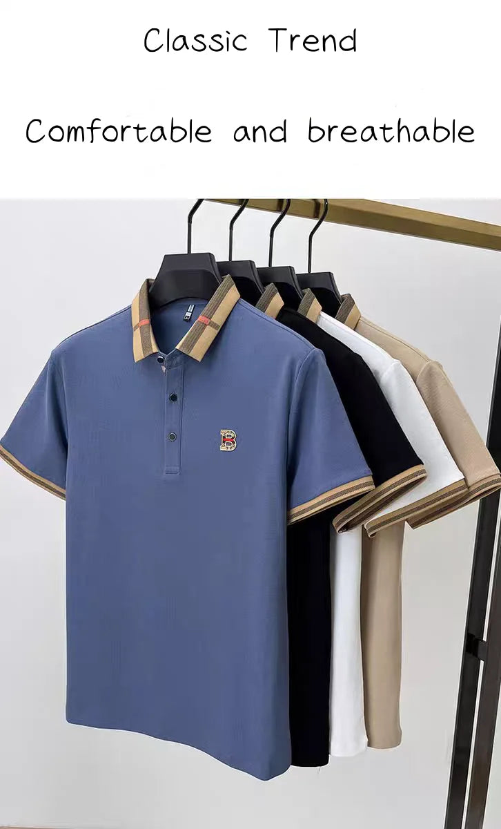 Polo de manga corta con logo de marca de lujo, camisa de polo de seda y algodón de alta gama, transpirable, para hombre, nueva colección de verano, camiseta Paul, ropa de hombre informal de moda.