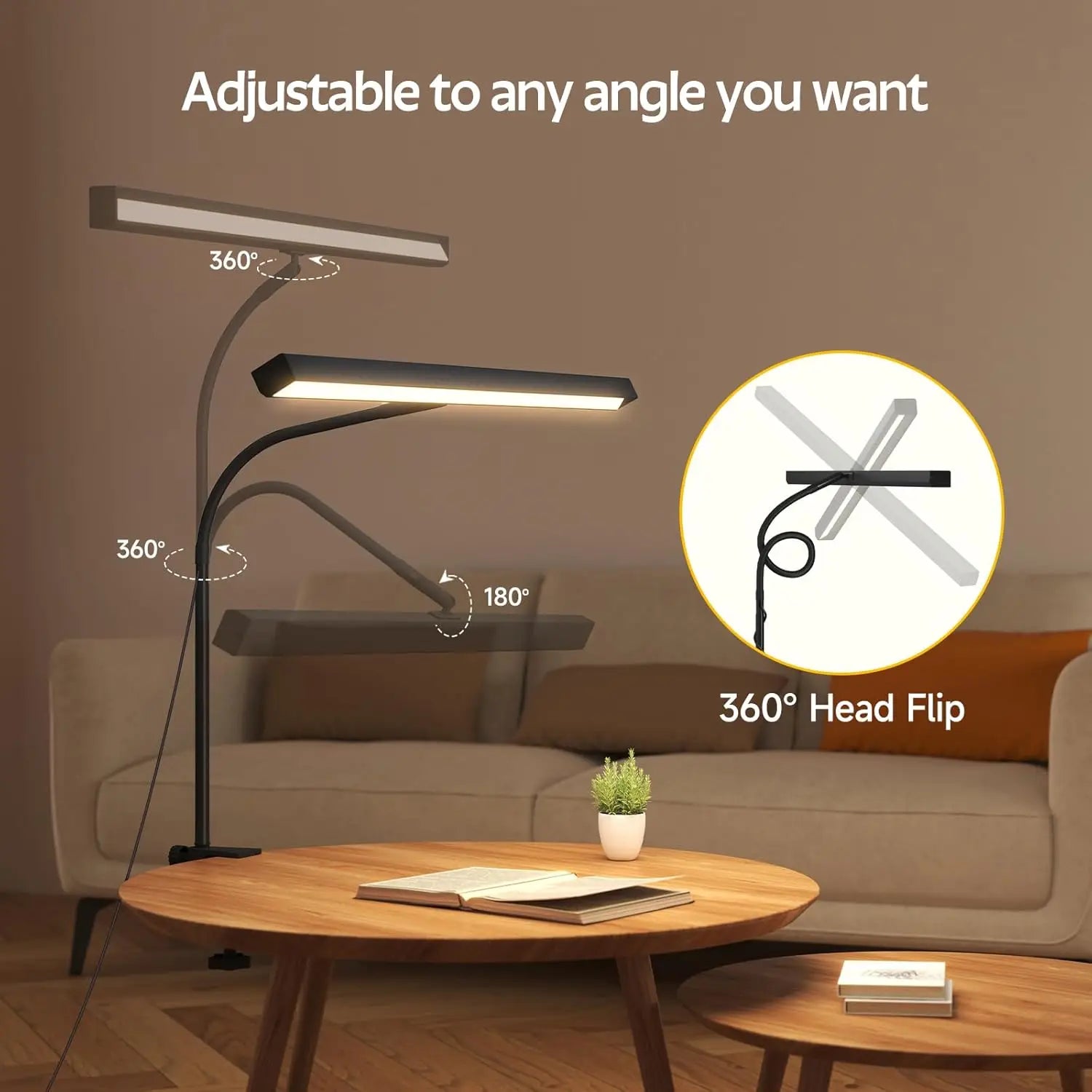 LED Desk Lamp for Office Home Eye-Caring Desk Light with Stepless Dimming Adjustable Flexible Gooseneck USB Desk Lamp with Clamp