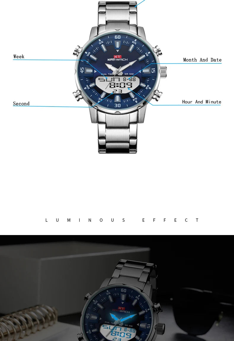 Reloj de pulsera KAT-WACH para hombre, de cuarzo, de lujo, de alta calidad, original, digital, resistente al agua, 2024