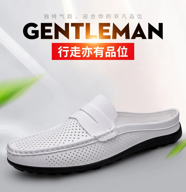 Zapatos de hombre cuatro estaciones nuevos zapatos de cuero de moda ahuecados suela blanda transpirables antideslizantes ligeros de talla grande informales