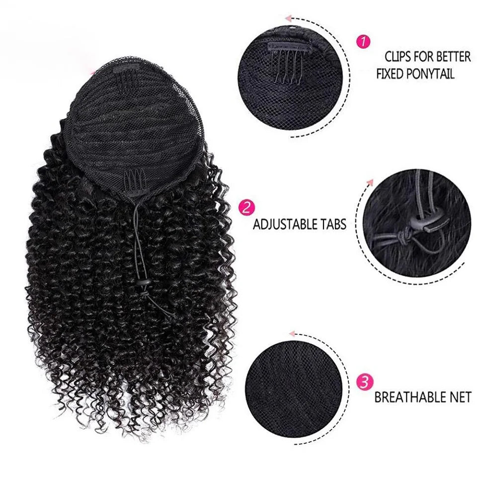 Queue de cheval frisée afro crépue de 24 à 26 pouces de long, 100 grammes, avec cordon de serrage, extensions de cheveux humains pour femmes noires