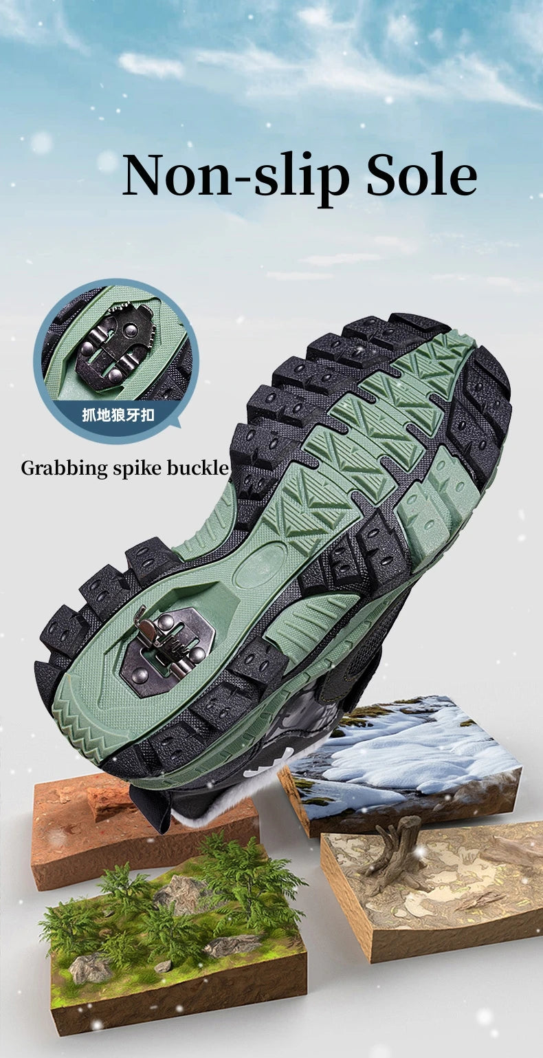 Winter Plus Velvet Hiking Shoes For Kids Non-slip Platform High Top Sports Shoes Boys Outdoor Warm Plush Children's Sneakers