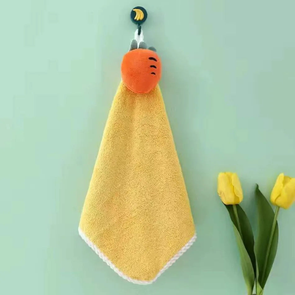 Serviette à main suspendue en polaire corail épaisse et absorbante, motif dessin animé, cadeau