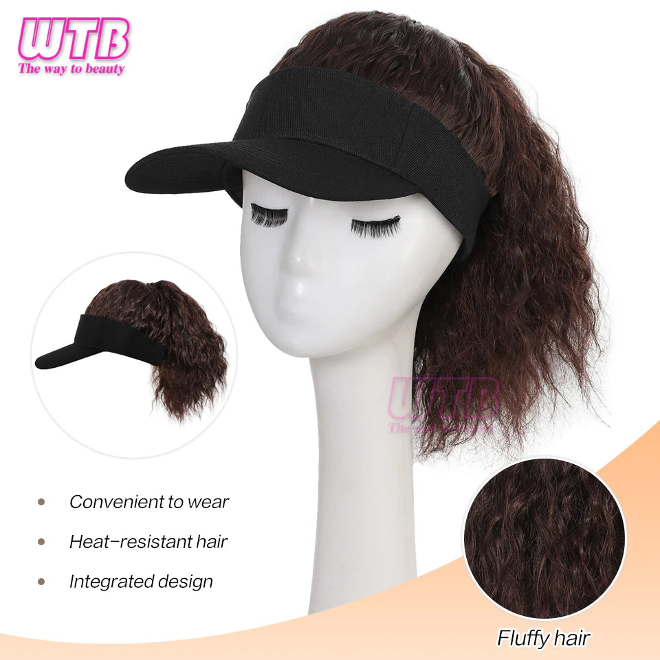 Se busca: Gorra de béisbol con peluca y coleta, gorra de béisbol con peluca de pelo rizado y esponjoso para mujer.