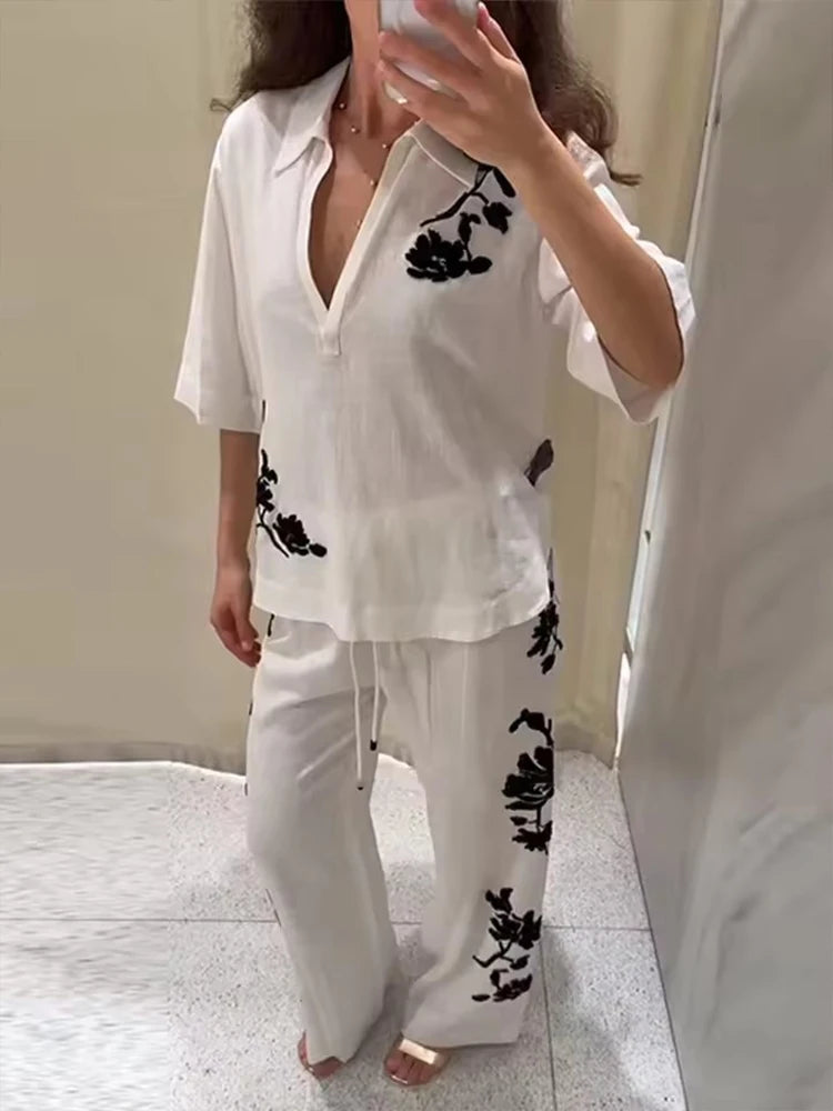 Conjuntos de 2 piezas de pantalones casuales con lazo para mujer, top bordado de lentejuelas y pantalones de talle alto, traje de mujer 2025, conjuntos de dos piezas para mujer