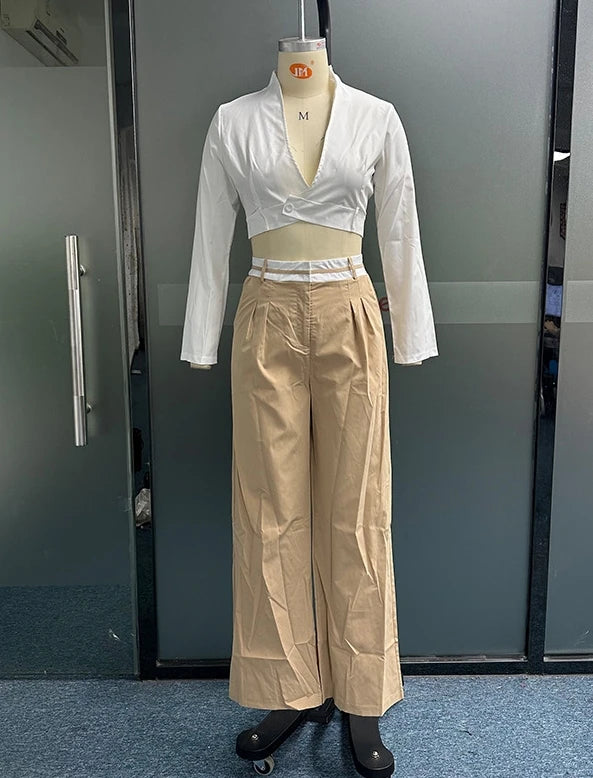 Womens Two Piece Sets Outfit Autumn Winter Spring New Fashion Casual Solid Color Loose Fitting Short Top and Pants Set