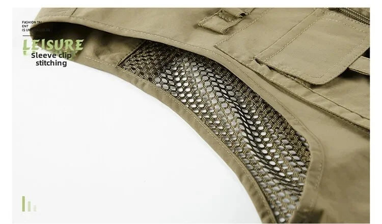 Chaleco de hombre, verano, casual, para fotografía, pesca, chaleco multibolsillos, de ocio al aire libre, para montañismo, sin mangas, con cuello en V, logotipo personalizado