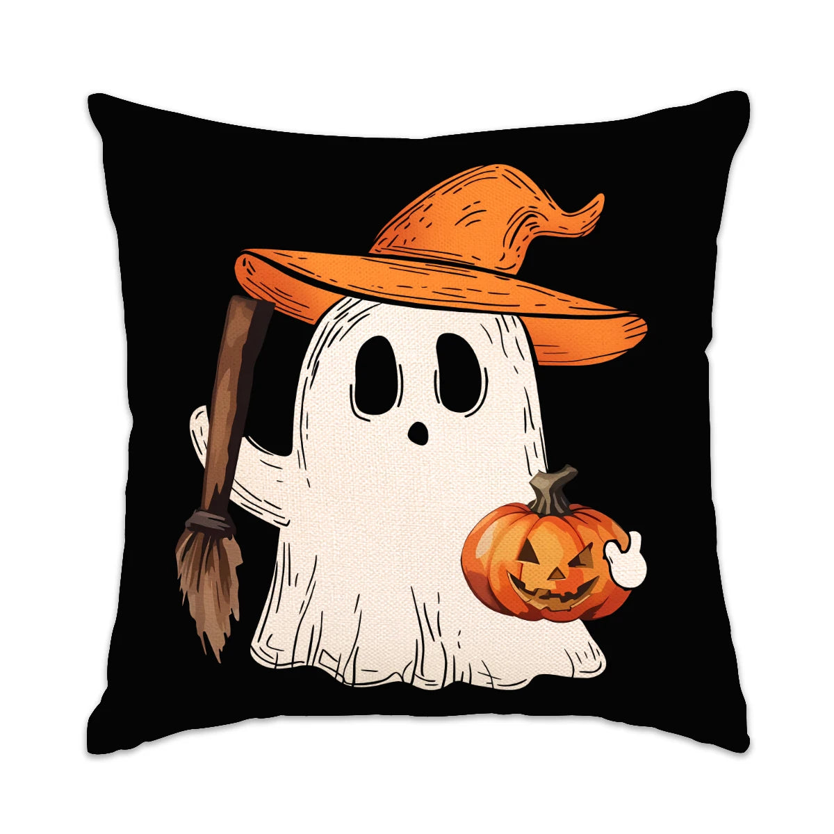 1 ud./4 Uds. Funda de almohada decorativa de Halloween, funda de cojín de truco o trato, fantasma, cabeza de calabaza, funda de cojín de sofá con decoración de murciélago