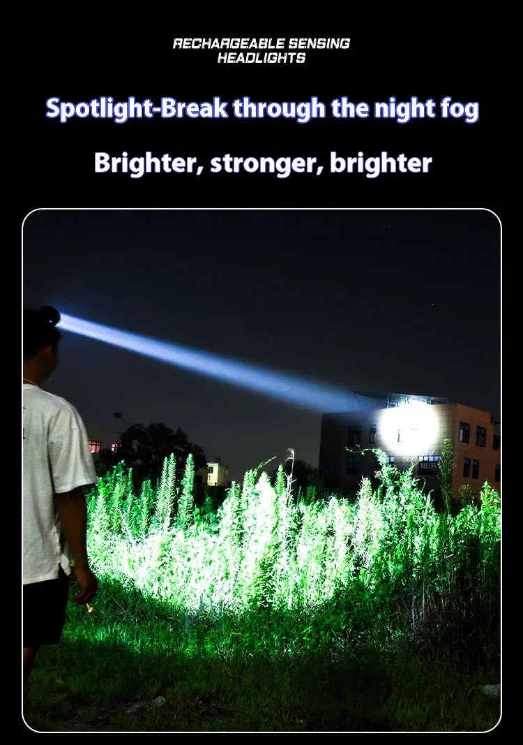 Lampe frontale LED rechargeable haute puissance ultra-lumineuse, lampe torche d'extérieur à charge d'urgence haute luminosité, lampe de pêche