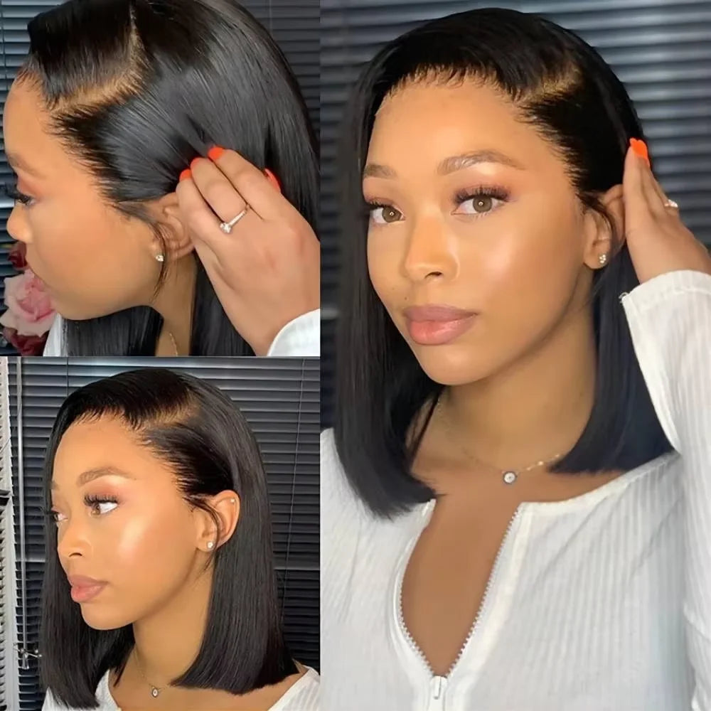 Short Bob Wigs Bone Straight 13x4 Hd Lace Front Wig Pre Cut Glueless Wig Human Hair Ready to Wear And Go 220% Density