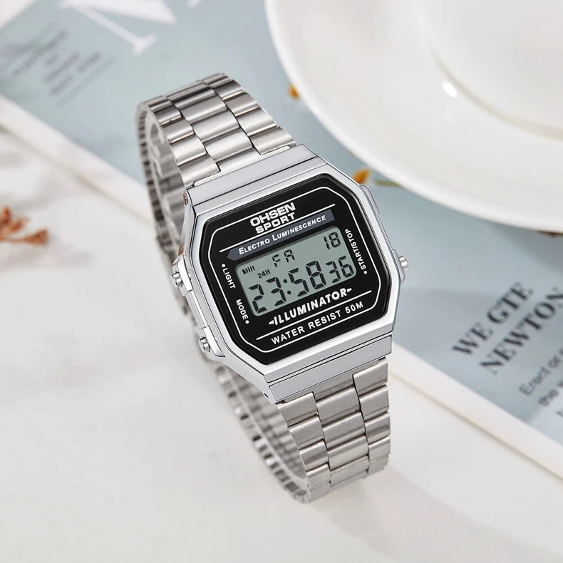 Relojes digitales para mujer de lujo dorados para mujer, deportivos, reloj de acero inoxidable, reloj electrónico, despertadores, regalos
