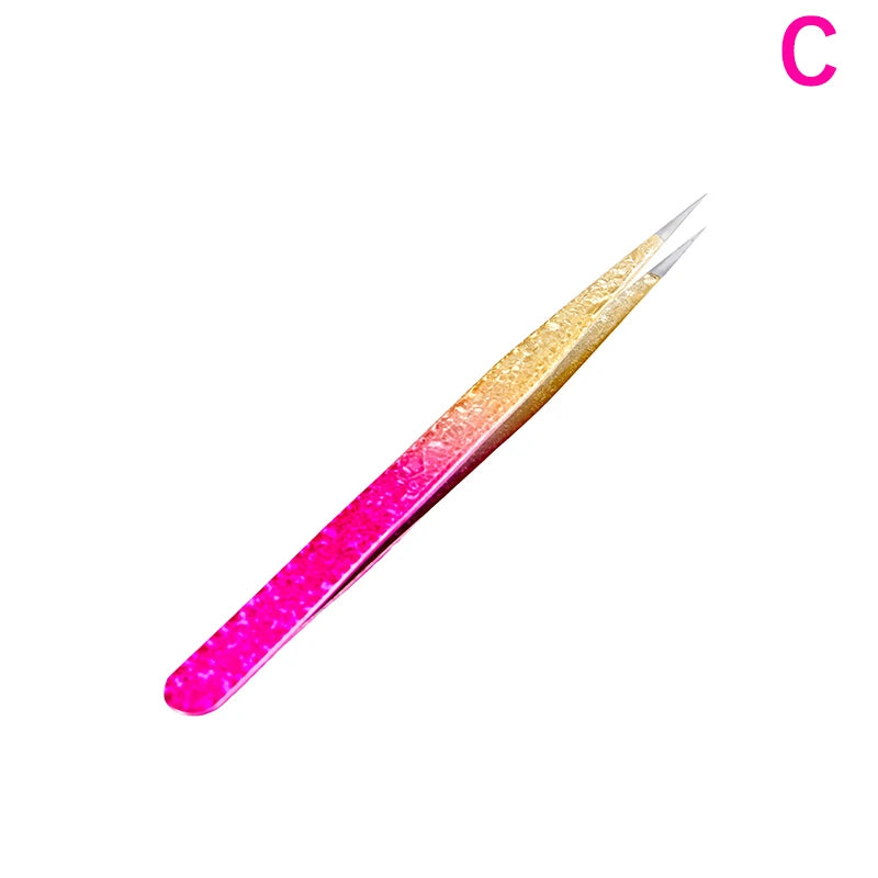 Pinzas para extensiones de pestañas de acero inoxidable de color degradado, pinzas de precisión antiestáticas, herramienta para extensión de pestañas