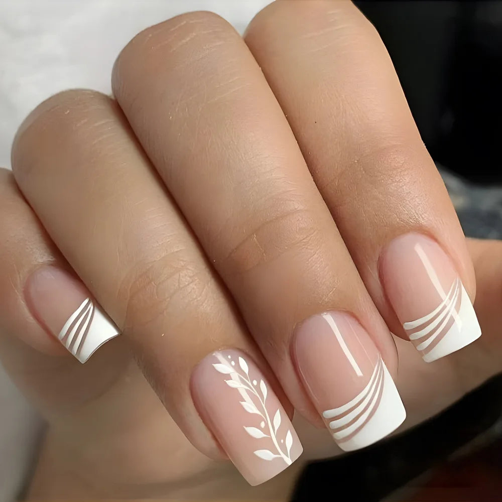 24 Uds uñas postizas de degradado blanco, cortas, cuadradas, bailarina, sencillas, de presión, usables, de color nude, puntas de manicura de cubierta completa