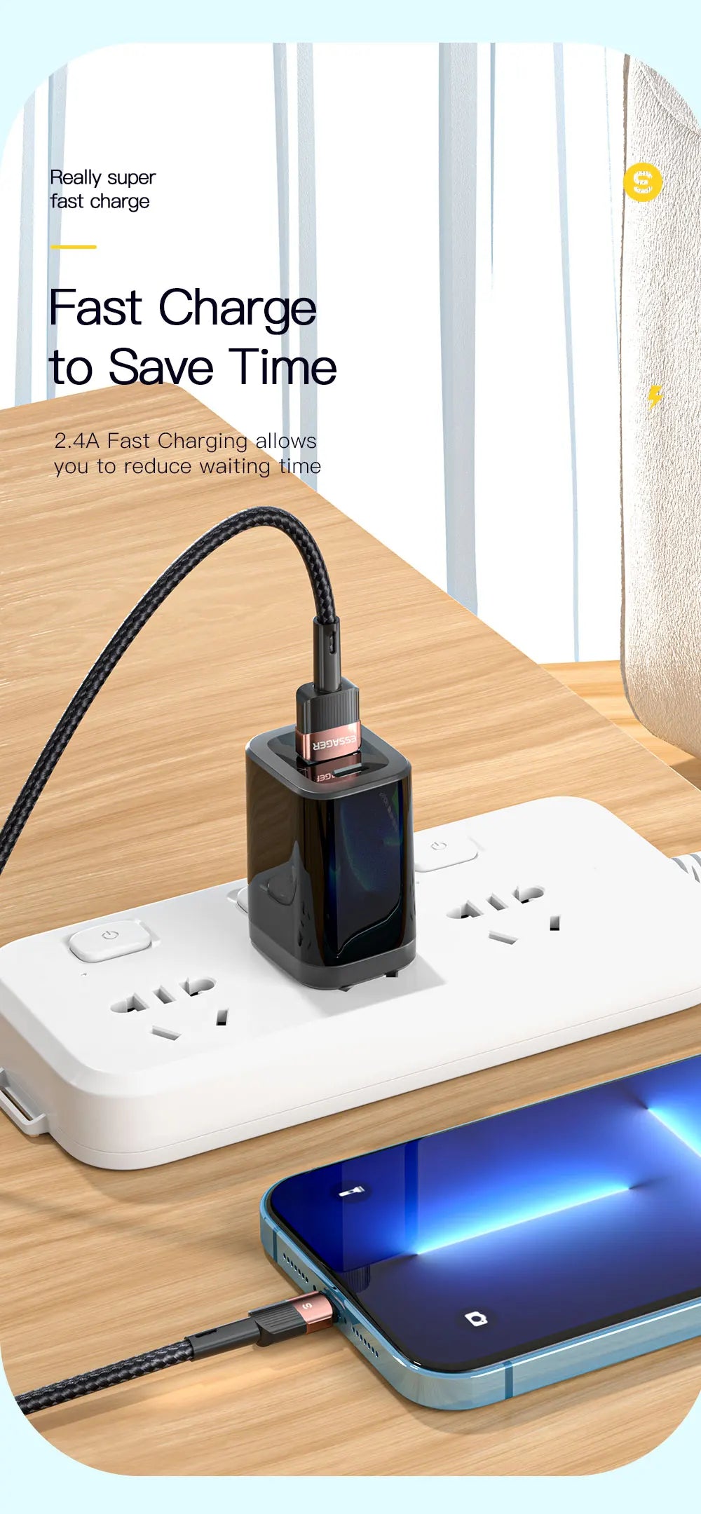 Cable USB Essager de carga rápida para iPhone 11 12 13 Pro Max Mini Xs Xr X SE 8 7 6 Plus 6s 5 5s, cable de 2.4A para cargador de iPhone
