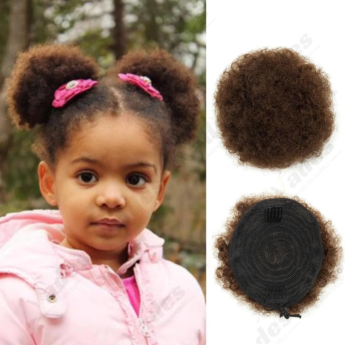 VADES HAIR Afro Puff Hair Bun Human Hair Small Drawstring Ponytail Natural Black Curly Hairpiece 4 6 8 inch One piece per pack