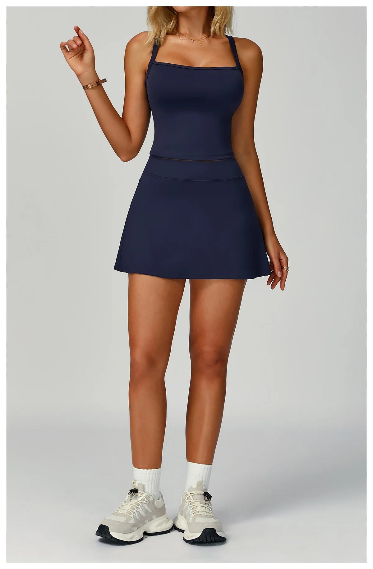 Conjunto de camiseta y falda de tenis para mujer, ropa deportiva de verano, bádminton, golf, yoga, correr al aire libre, color negro, blanco, rosa.