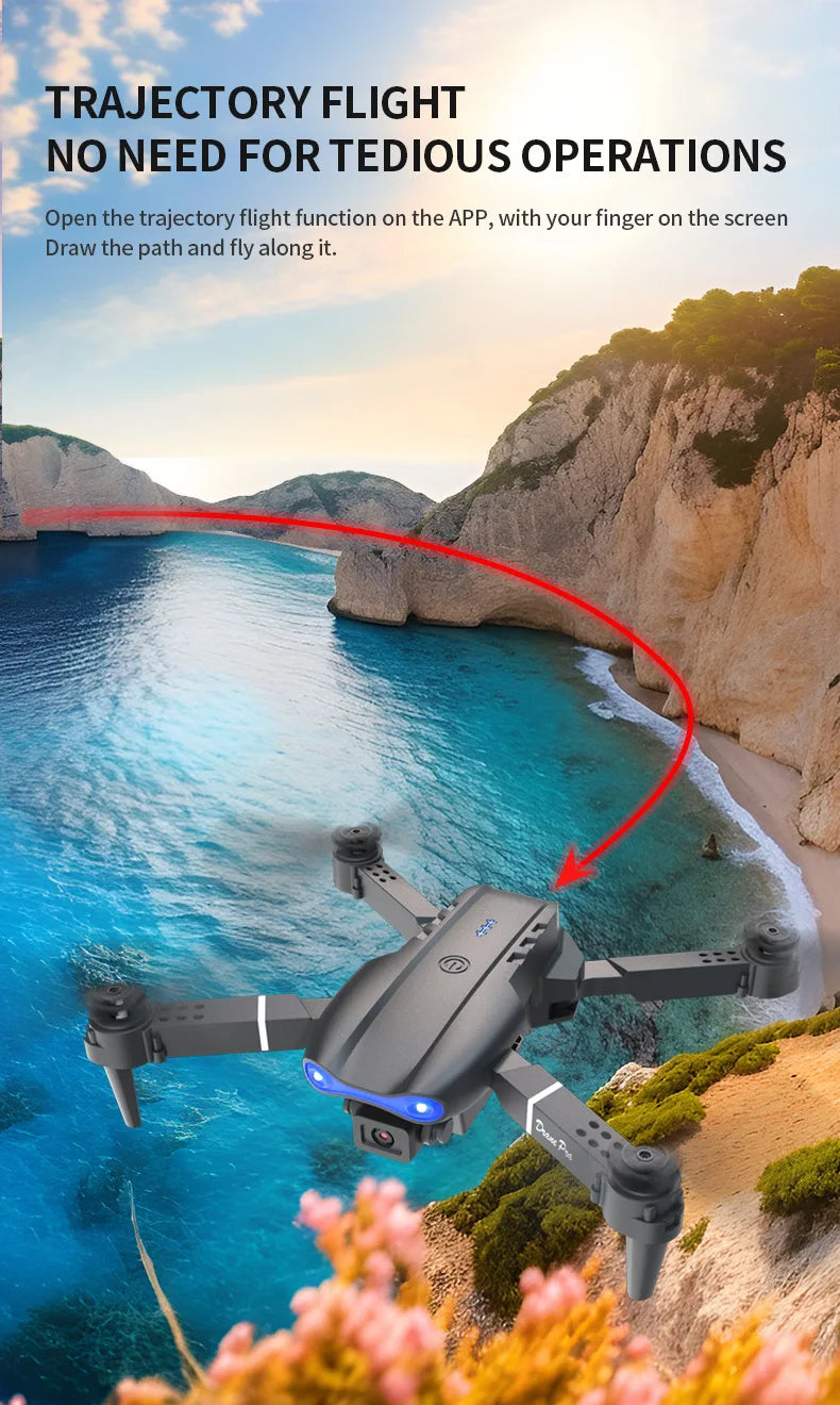 E99 PRO Drone Skjermkontroll Luftdrone Høydefinisjon Dobbeltkamera Fjernstyrt Fly, Sammenleggbar Quadcopter Barnegave