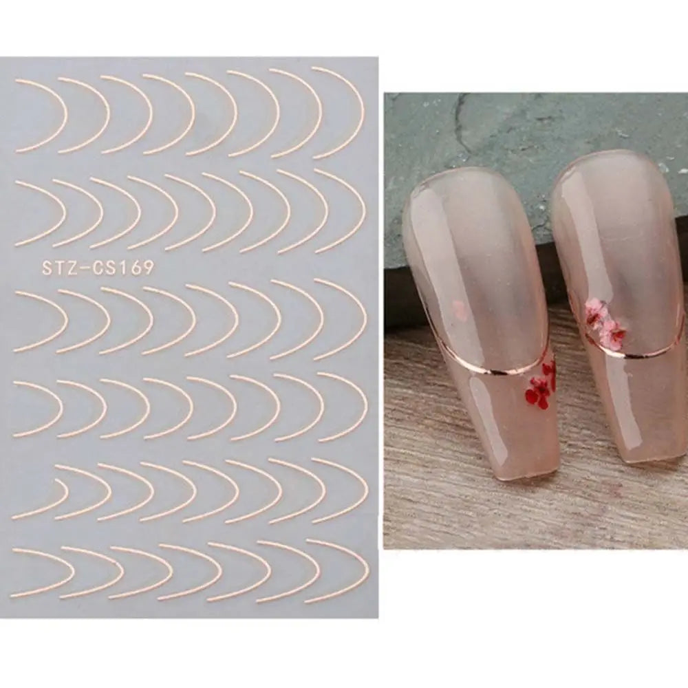 Folier Fransk Stil Neglekunst Sliders Geometrisk Mønster Striper Negleklistremerker Manikyr 3D Linjer Neglekunstdekorasjon
