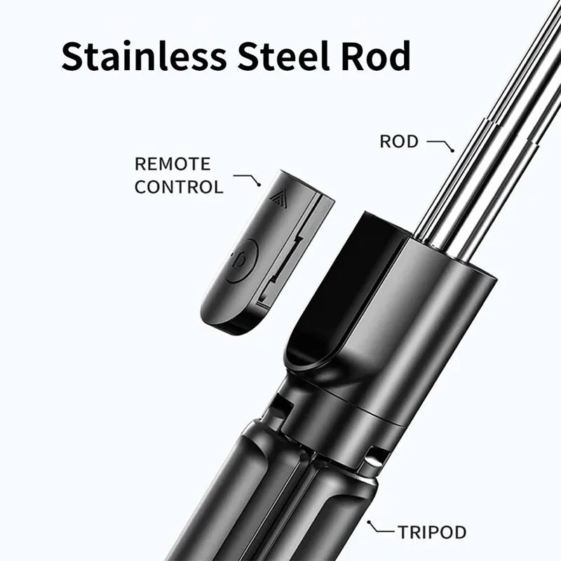 Roreta Trådløst Stativ Selfiestang med Lys Bluetooth Fjernkontroll Uttrekkbar for iPhone Mobiltelefon TikTok Live Stream