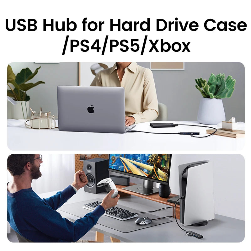 UGREEN Concentrador USB 3.0 de 4 puertos, USB HUB delgado para ratón, teclado, compatible con MacBook Pro Air Laptop, PC de escritorio, Xbox, PS5 Splitter
