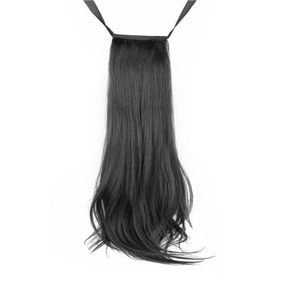 Extensiones de cabello sintético resistente al calor Allaosify marrón negro extensiones de cola de caballo con cordón de 12 pulgadas.