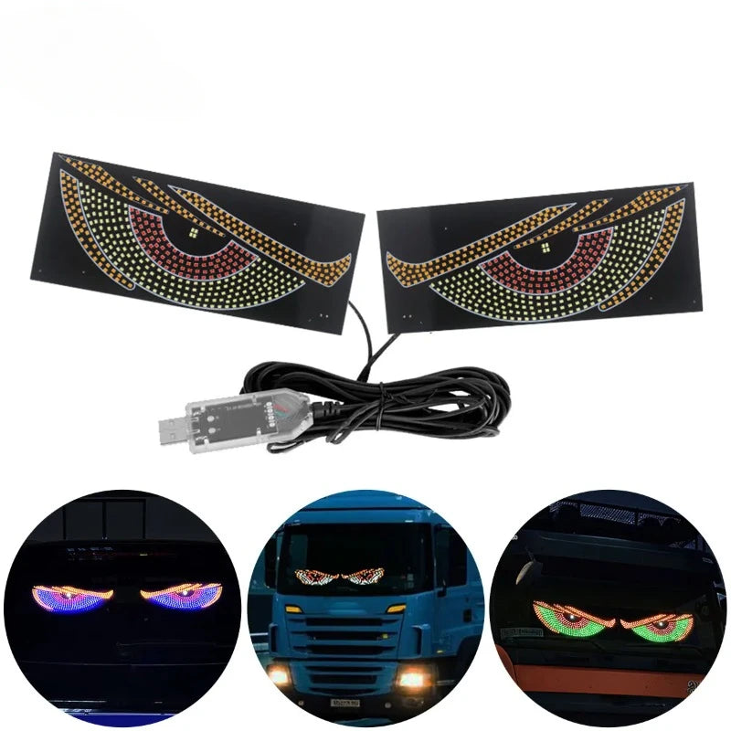 USB dynamisk animasjon LED øye-skjerm pikselpanel for bil lastebil demonøyne LED-skjermlys foran og bak frontrutedekorasjon
